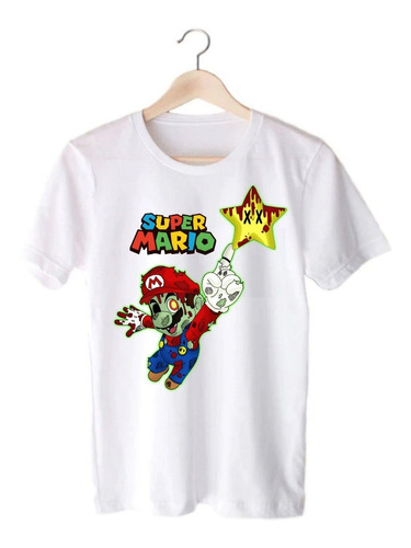 Remera Blanca Super Mario Bros - Estrella - Serie/gamer