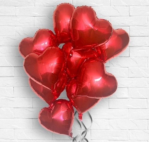 Ramo De 10 Globos Corazón Metalizados Inflados Con Helio