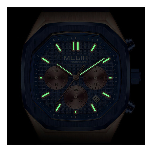 Calendario De Moda Reloj Cronógrafo Cuadrado Megir Color De La Correa Dorado