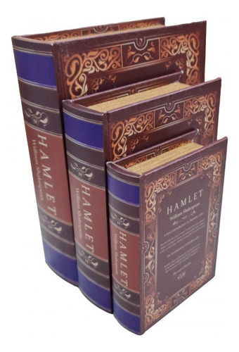 Imagem 2 de 5 de Jogo Caixa Livro Decorativo - 3 Peças Mdf + Pu - G3017