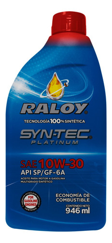 Aceite Motor Sintético Raloy Syntec Platinum 10w30 Sp Gf6 Qt