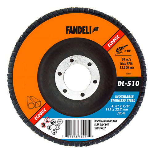 Disco Laminado Acero Inoxidable Fandeli 4.5 PLG 5 Pz Dl510