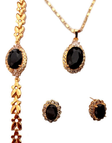 Juego Joyas Pulsera Cadena Aretes Set Conjunto Oro Laminado