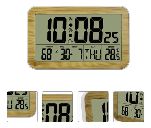 Reloj Despertador De Pared Digital Con Madera Granulada, Mut