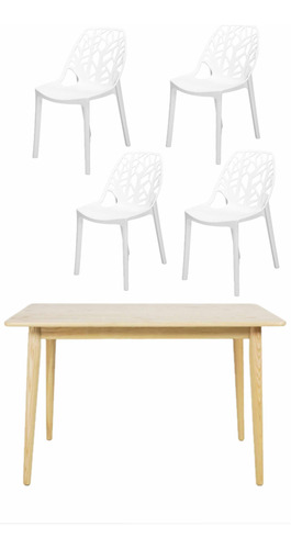 Juego De Comedor Mesa Madera Premium + 4 Sillas Modernas