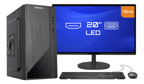 Computador Completo Fácil Intel Core I5, 8GB, SSD 240GB, Windows 10, Preto + Monitor 19" HDMI LED + Teclado e Mouse