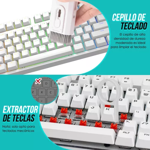  Kit de cepillo de limpieza de teclado 5 en 1, limpiador  multifuncional para auriculares con extractor de teclas, herramientas de  limpieza para teclado mecánico, computadora portátil y auriculares :  Electrónica