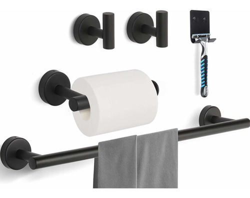 Imagen 3 de 4 de Kit Accesorios D Baño Acero Inoxidable Negro Mate Y Satinado