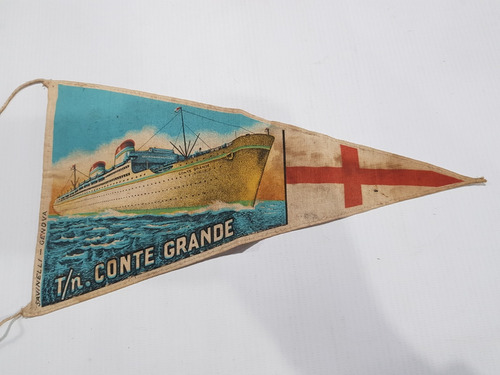 Imagen 2 de 7 de Antiguo Banderín Crucero Cia Italiana Conté Grande Mag 58686