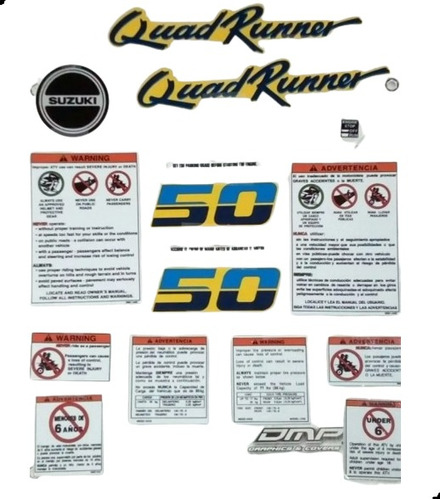 Kit De Calcos Dmp Suzuki Lt 50 Quad Atv Amarillo Dompa 819