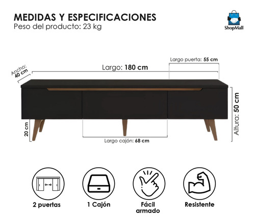 Mueble Tv Mesa Vintage Madera 75 Pulgadas Hogar Decorativo Color Negro