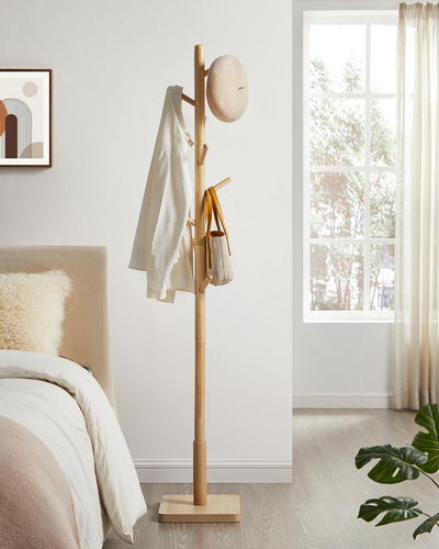 Perchero De Madera Maciza Con 8 Ganchos Color Beige Natural
