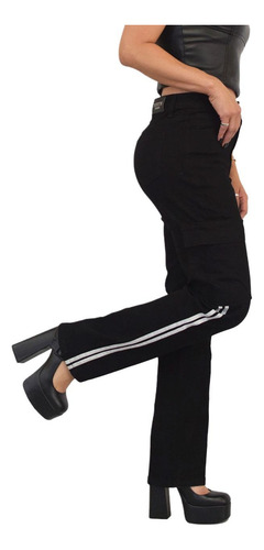 Pantalón Negro De Mezclilla Tipo Cargo Para Dama