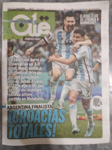 Diario Ole 14 Diciembre 2022 Argentina 3 Croacia 0 