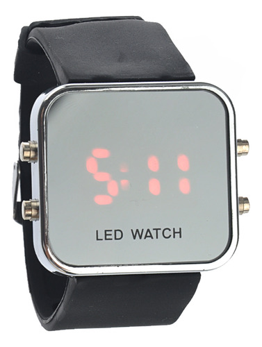 Reloj Digital Led Con Correa De Silicona Negra Con Fecha Y E