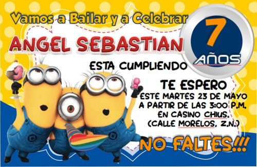 Kit Invitacion Minions Digital Editable + Etiquetas 