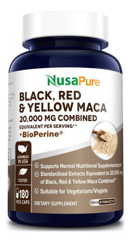 Suplemento De Raiz De Maca Nusapure Preta, Vermelha, Amarela