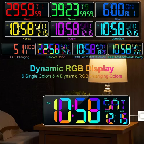 Reloj de pared digital LED de 11 pulgadas con control remoto, reloj de  pared con calendario de pantalla grande, temporizador de cuenta hacia  arriba y