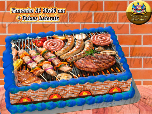 Papel De Arroz P/ Bolo Sobremesa Churrasco + Faixa Lateral A