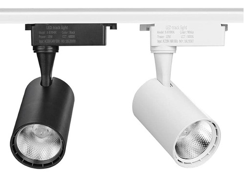 Lampara De Riel Track Light 2 Vias 20w Negra Blanca