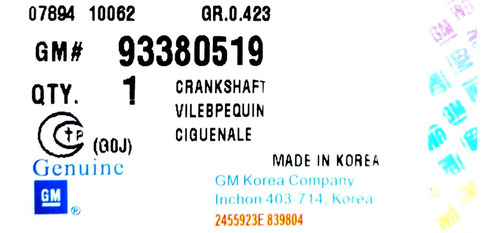 Cigueñal Corsa 1.3 1.4 Gm Korea Std Estandar 93380519 Tienda