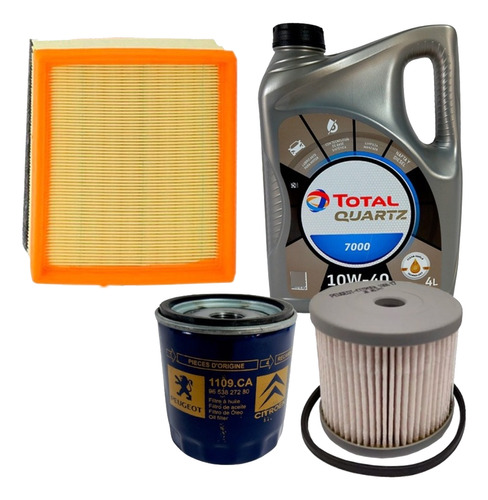 Kit De 3 Filtros + Total 10w40 Peugeot 207 Compact 2.0 Hdi