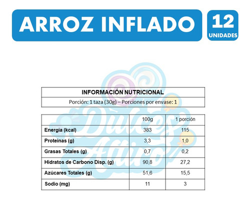 Cereal De Arroz Inflado Para Colación, Fruna - Pack De 12 Un