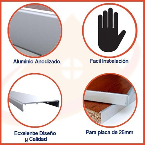 Imagen 4 de 10 de Tapacanto U Euro Aluminio 25 Mm Mueble Puerta Cajon Cocina