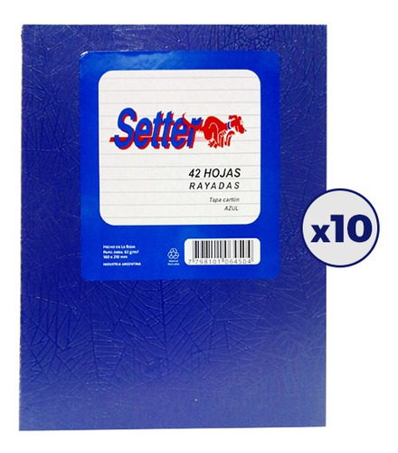 Combo 10 Cuadernos.t/dura Setter Forrado Azul X 42 H.ray.