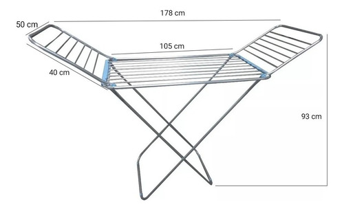 Imagen 3 de 5 de Tender Con Alas Colgar Ropa Plegable Tendedero Aluminio