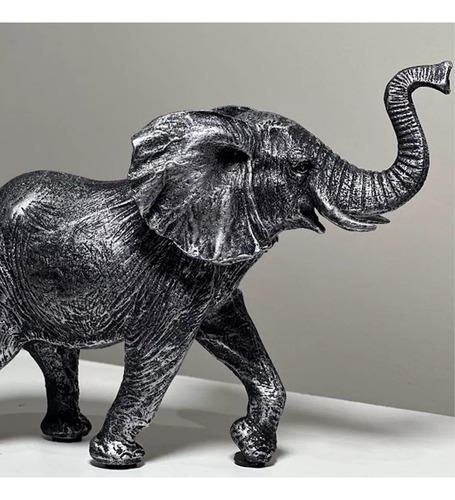 Elefante De La Suerte Feng Shui Resina Cerámica 18 Cm Color Plateado