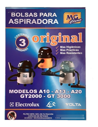 Bolsas Para Aspiradora Electrolux A10. . A13. A20. Gt 2000