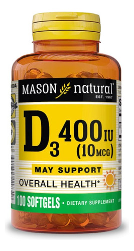 Vitamina D3 - Mason Natural X Cápsula, 100 Cápsulas
