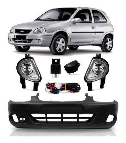 Kit  Parachoque Dianteiro + Milha Corsa Hatch 2000 01 2002