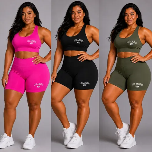 Kit 3 Conjunto Top Short Academia Plus Size Los Angeles - R$ 130