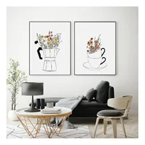 Comprar Quadros Decorativos 2 Peças 40x60 Café Copo Flores Abstrato