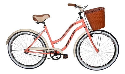 Bicicleta  de passeio Ntz Bikes Vintage Retro aro 26 M 1v freios v-brakes cor salmão com descanso lateral