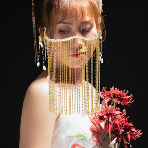 Velo Facial Único Con Cadena Hanfu Con Borlas Para La Oreja,