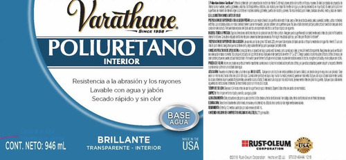 Imagen 2 de 5 de Poliuretano Varathane Interior Brillante Base Agua 946 Ml