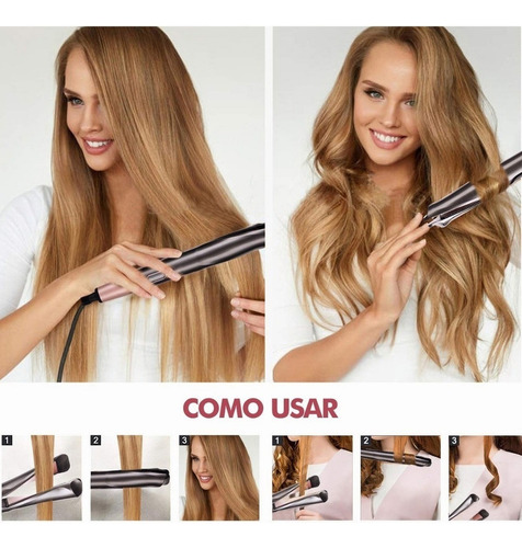 Enderezador De Pelo 2 En 1 Ajustable Temperatura Rizador
