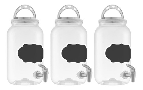 Kit Com 3 Suqueira Com Torneira Para 3,6 Litros Alça E Lousa
