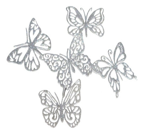 5 Mariposas Comestibles Plateadas Para Decoración De Postres