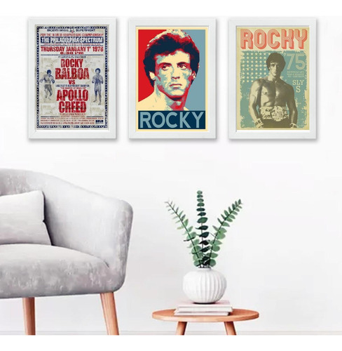 Kit 3 Quadros Rocky Balboa Vintage 45x34cm - Vidro