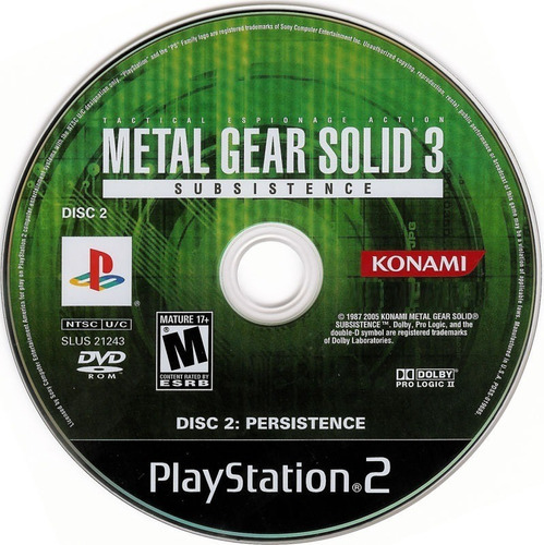 Parche de Metal Gear Solid 3 Subsistence Disco2 Persistence para PS2