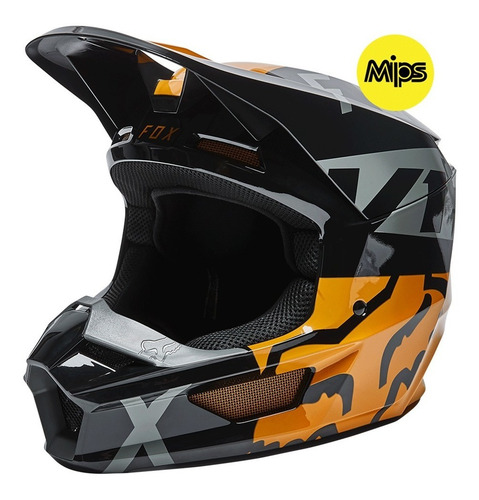 Capacete Fox V1 Skew Mx Preto/dourado Cross Lançamento