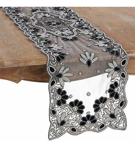 Saro Lifestyle Irena Collection Hand Beaded Design Table Run