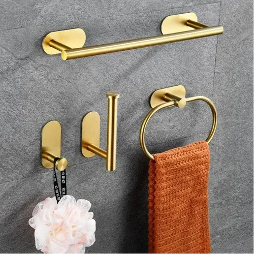 Kit 4 Peças Acessórios Banheiro Inox 304 Adesivo Sem Furar Dourado