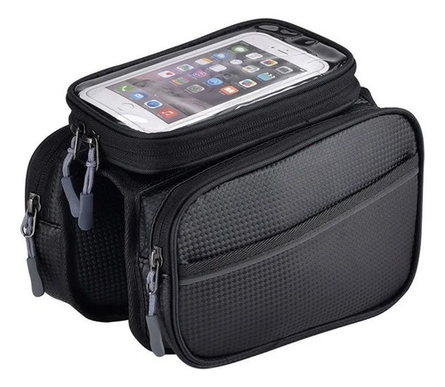 Bolso De Bicicleta Porta Celular Impermeable 2 Compartimento Color Negro