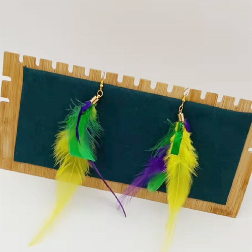 Pendientes Bohemios Con Plumas De Color Verde Dorado Para Fi