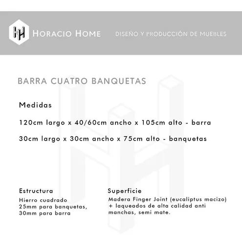 Desayunador Barra 4 Taburetes Mesa Madera - Horacio Home